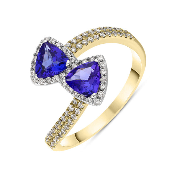 18ct Yellow Gold Tanzanite Diamond Trillion Cut Crossover Ring TVN-363_2