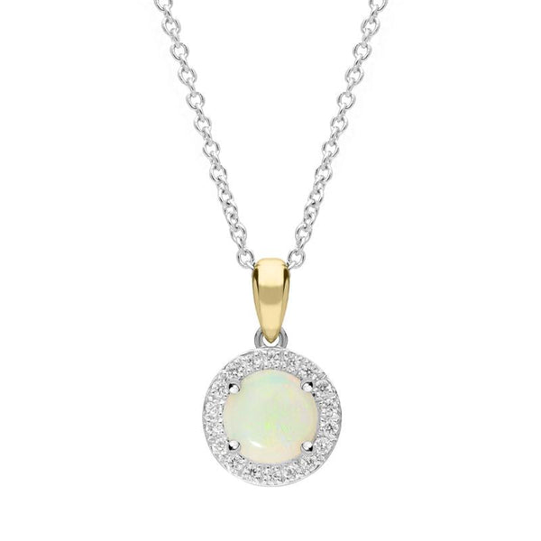 18ct White Gold 0.50ct Opal Diamond Round Necklace FEU-202418ct White Gold 0.46ct Opal Diamond Round Necklace, FEU-2024.