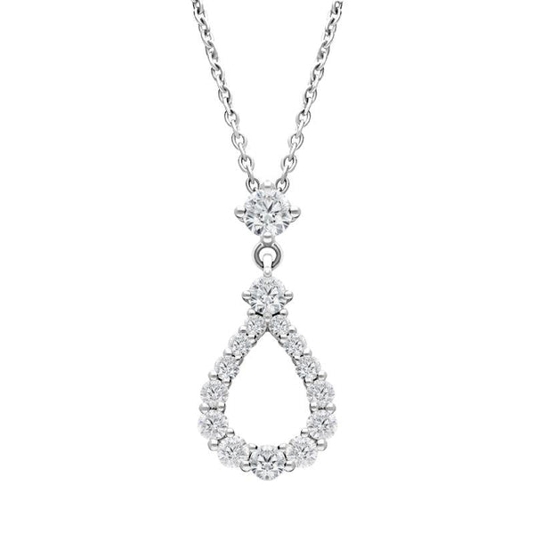 18ct White Gold 0.59ct Diamond Open Pear Necklace FEU-1924