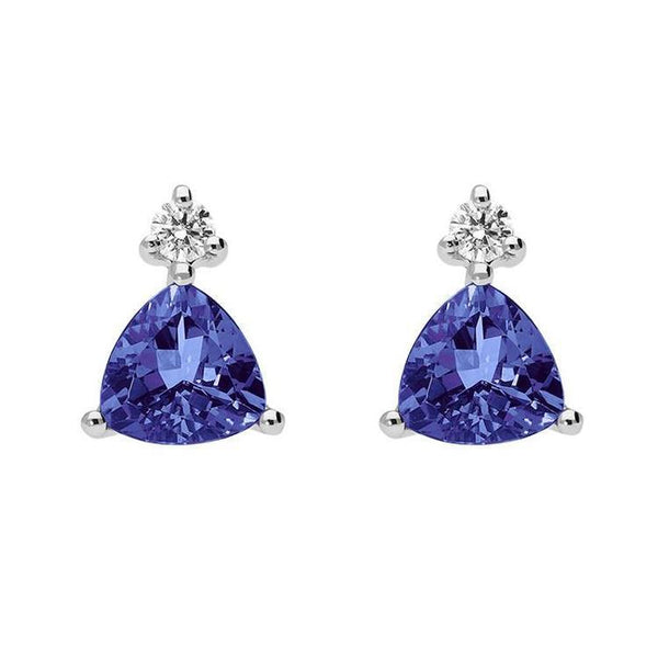 18ct White Gold 1.70ct Tanzanite Diamond Trillion Cut Stud Earrings, TVN-004.