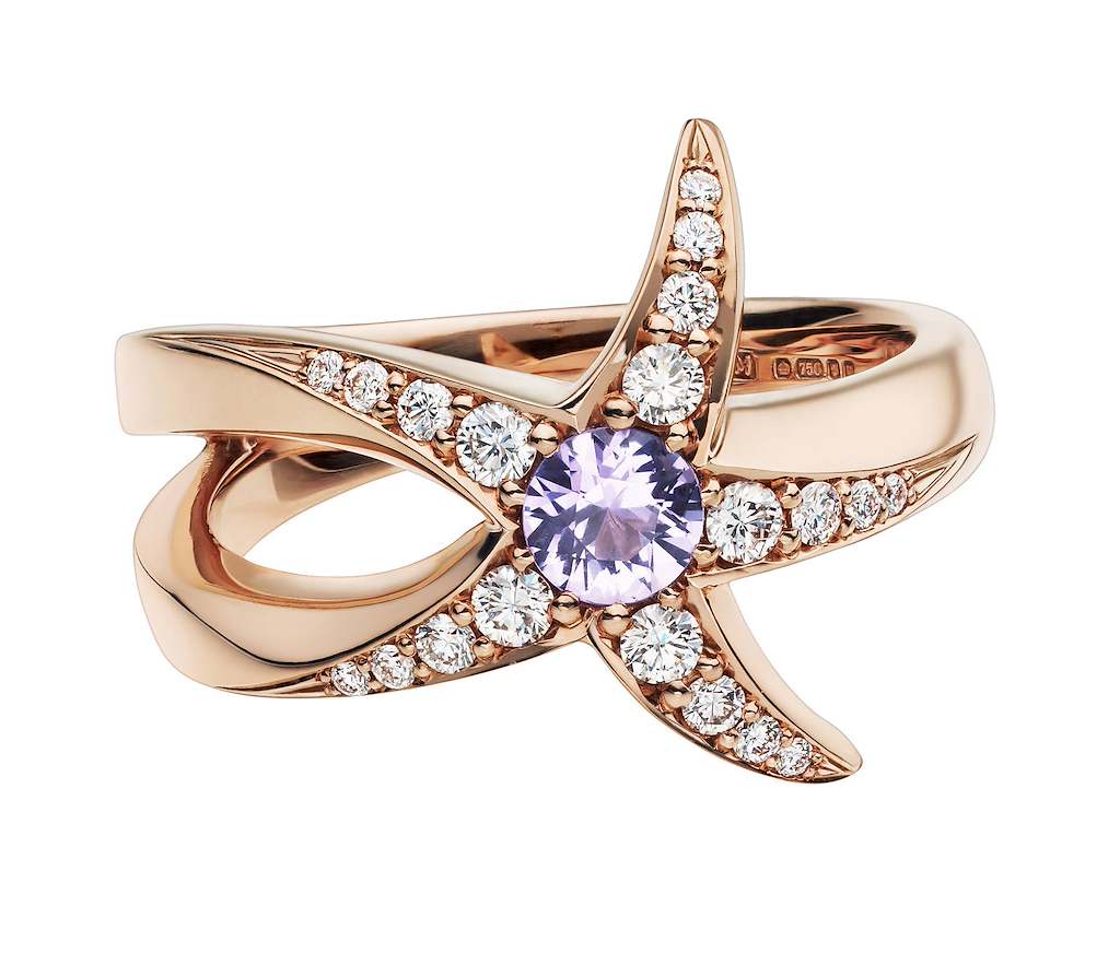 18ct Rose Gold Diamond 0.26ct Sapphire 0.40ct Starfish Interlocking Ring, view 1