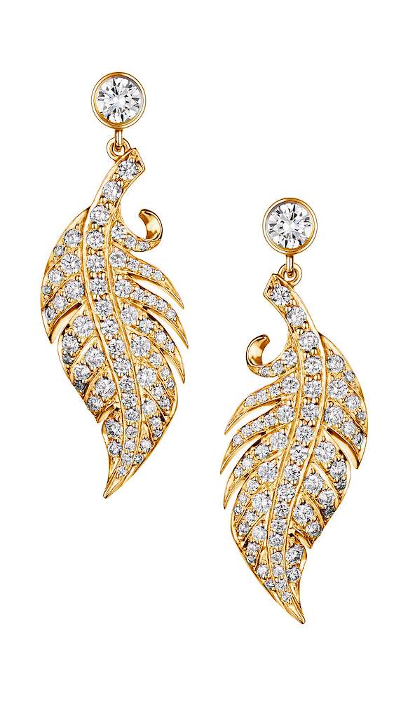 18ct Yellow Gold Diamond 0.90ct Feather Drop Stud Earring, view 1