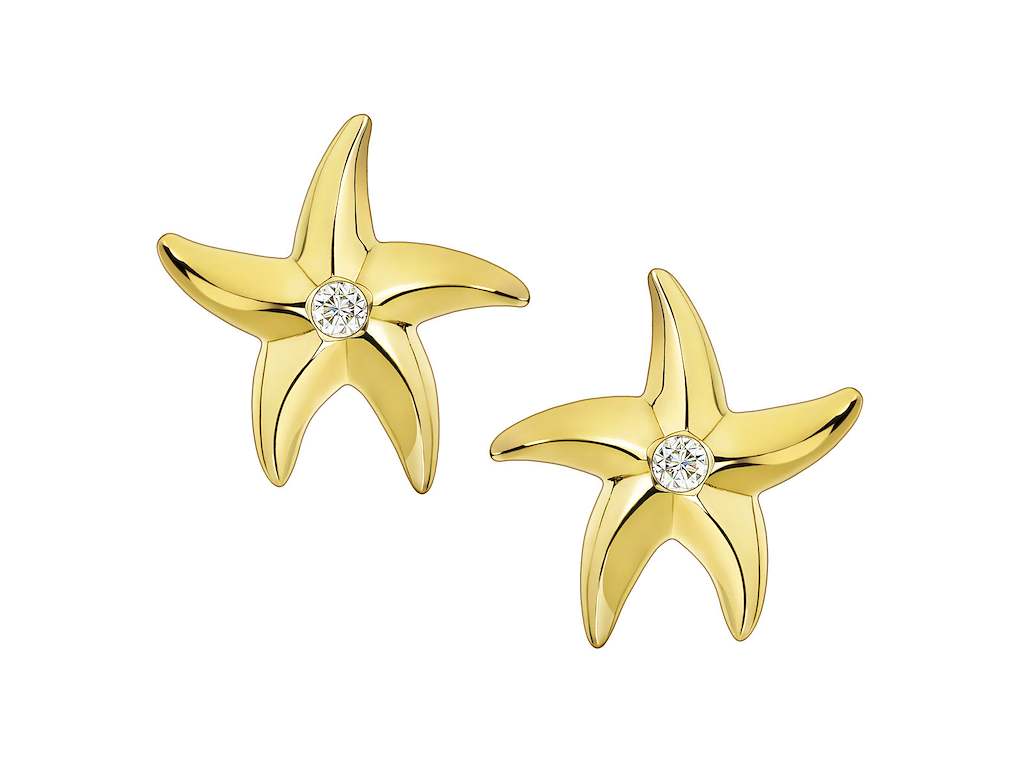 18ct Yellow White Diamond 0.14ct Starfish Stud Earring, view 1