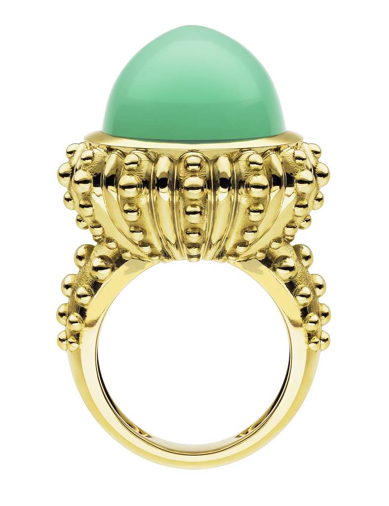 18ct Yellow Gold Chrysoprase 21.06ct Urchin Ring, view 1