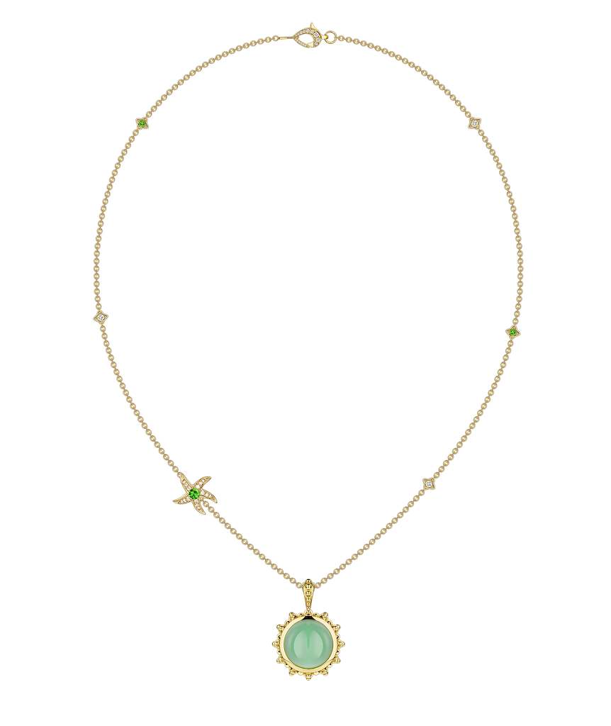 18ct Yellow Gold Diamond 0.45ct Tsavorite 0.08ct Chrysoprase 12.59ct Urchin Pendant, view 1