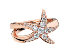18ct Rose Gold Diamond 0.34ct Starfish Interlocking Ring, view 2