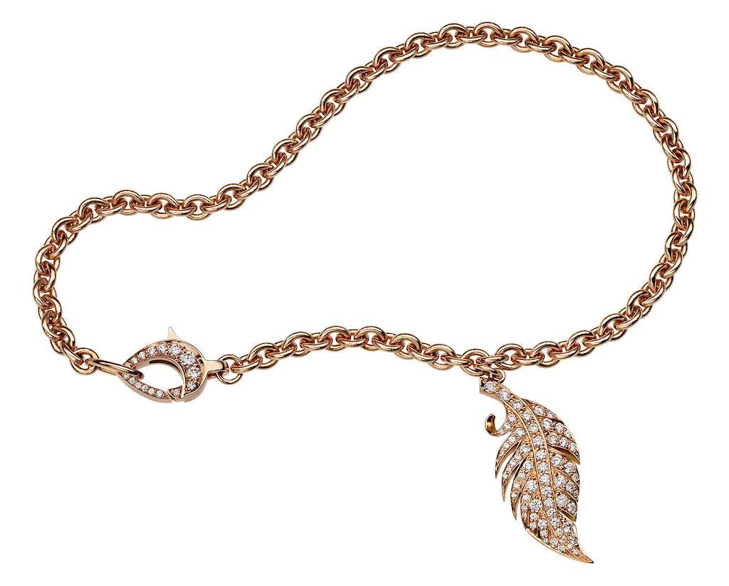 18ct Rose Gold Diamond 0.47ct Feather Charm Bracelet with Diamond Set Clasp, view 1