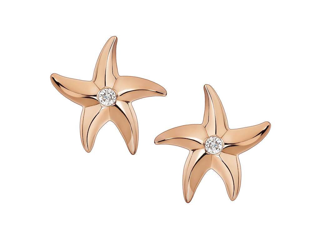 18ct Rose White Diamond 0.14ct Starfish Stud Earring, view 1