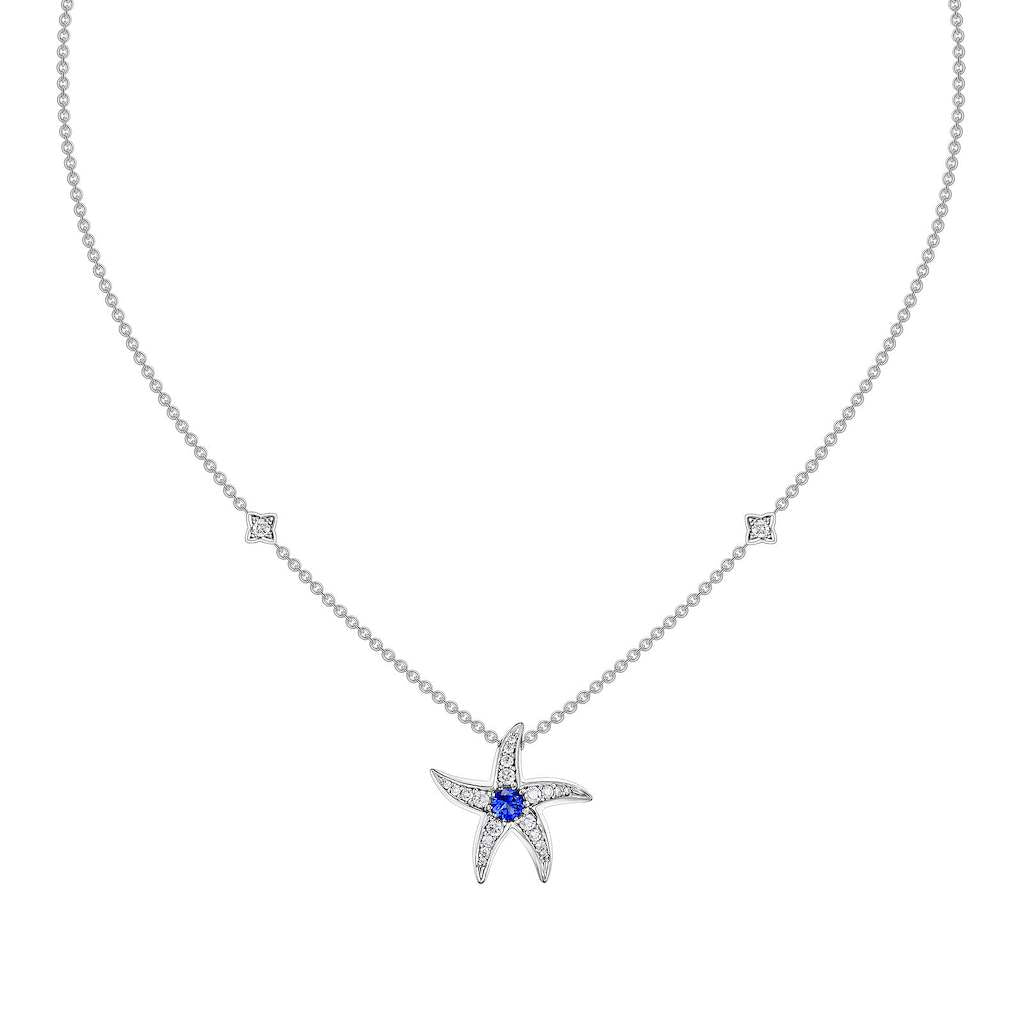 18ct White Gold Diamond 0.43ct Sapphire 0.45ct Starfish Pendant, view 1