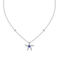 18ct White Gold Diamond 0.43ct Sapphire 0.45ct Starfish Pendant, view 2