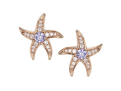 18ct Rose Gold Diamond 0.30ct Sapphire 0.45ct Starfish Stud Earring, view 2