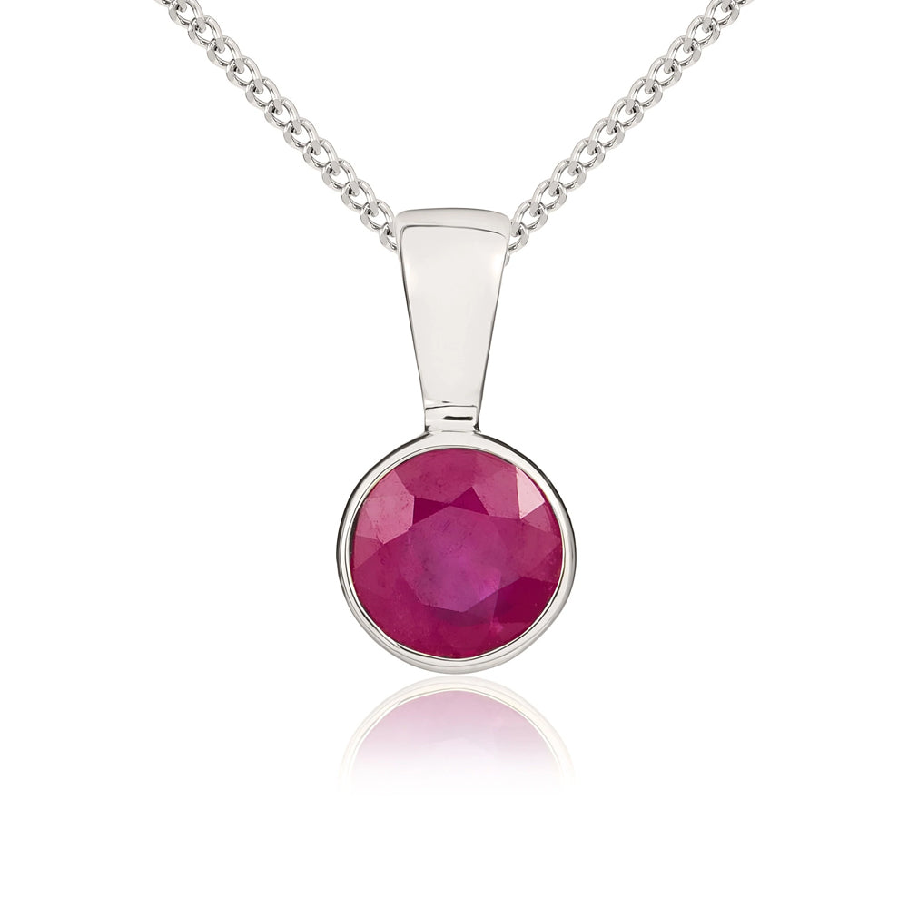 9ct White Gold Ruby 5mm Round Rub Over Set Necklace 62-61-015 | C W ...