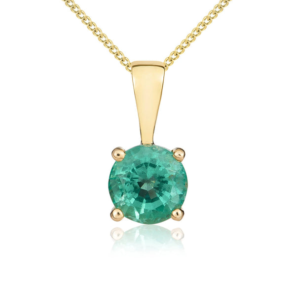 9ct Yellow Gold Emerald 5mm Round Claw Set Necklace 62-60-002.