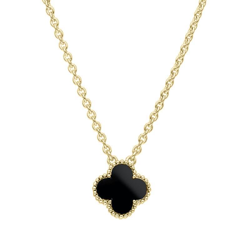 9ct Yellow Gold Whitby Jet Bloom Small Four Leaf Clover Ball Edge
