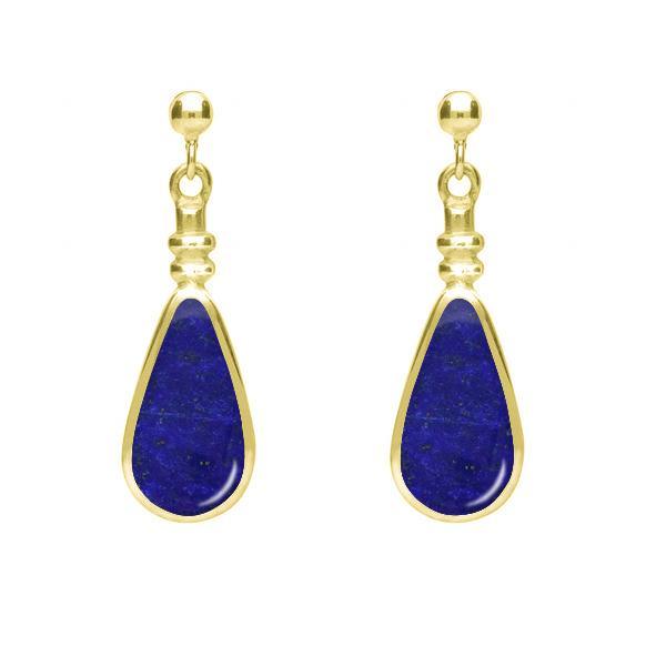 9ct Yellow Gold Lapis Lazuli Bottle Top Pear Drop Earrings. E011.