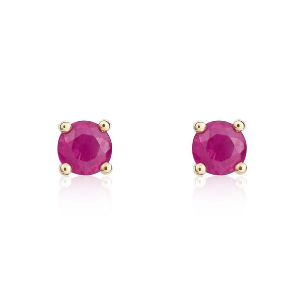 9ct Yellow Gold Ruby 4mm Round Claw Set Stud Earrings. 33-23-033.