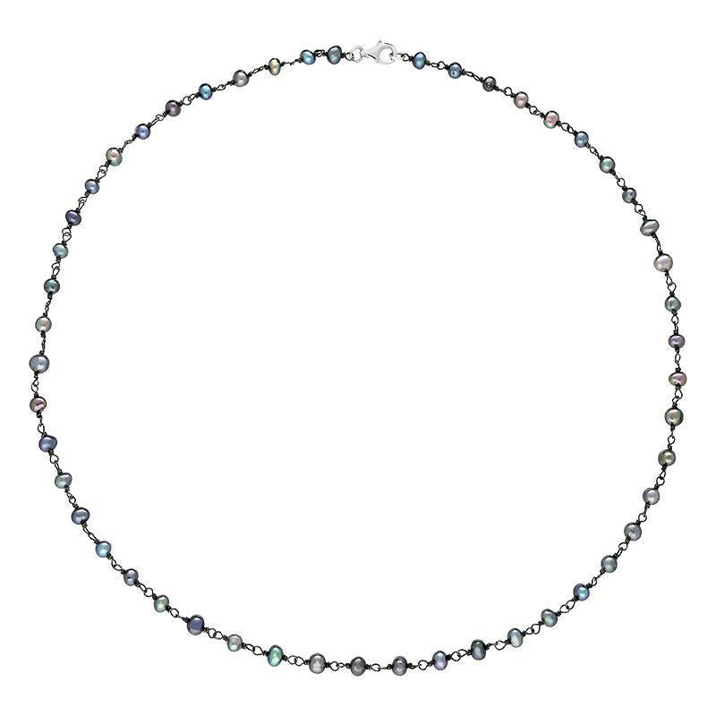 Sterling Silver Black Pearl Bead Chain Link Necklace N952_18B | C W ...