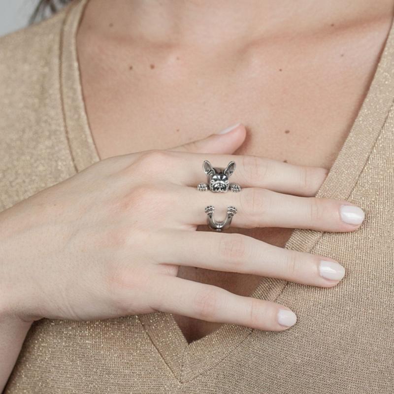 Dog Fever Sterling Silver French Bulldog Hug Ring DFANE00006 C W Sellors Fine Jewellery