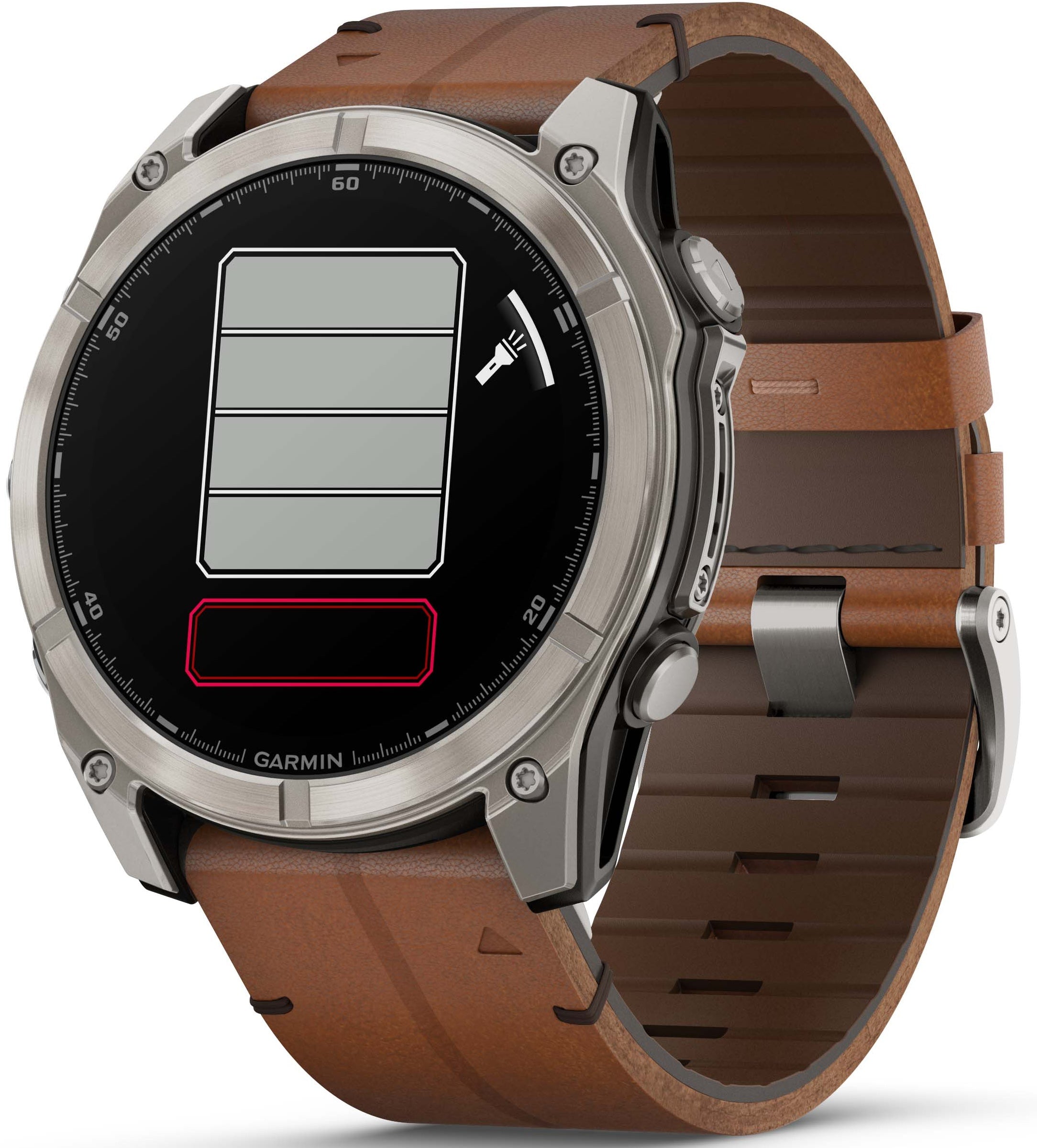 Garmin Fenix 8 51mm Sapphire AMOLED Titanium Chestnut Leather Band  010-02905-40 | C W Sellors Fine Jewellery