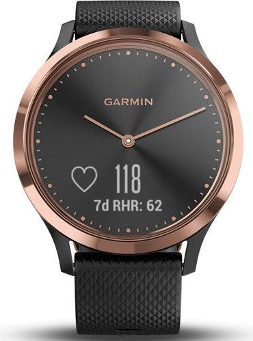 Garmin Watch Vivomove HR Rose Gold with Black Silicone Band D 010 01850 06 C W Sellors Luxury Watches