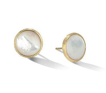Marco Bicego Jaipur 18ct Yellow Gold White Mother of Pearl Stud Earrings, OB1739 MPW.