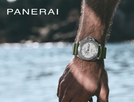 A close-up image of Panerai luxury watches, emphasizing details and rugged elegance.