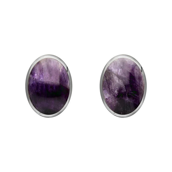 Sterling Silver Blue John Classic Small Oval Stud Earrings, E005.