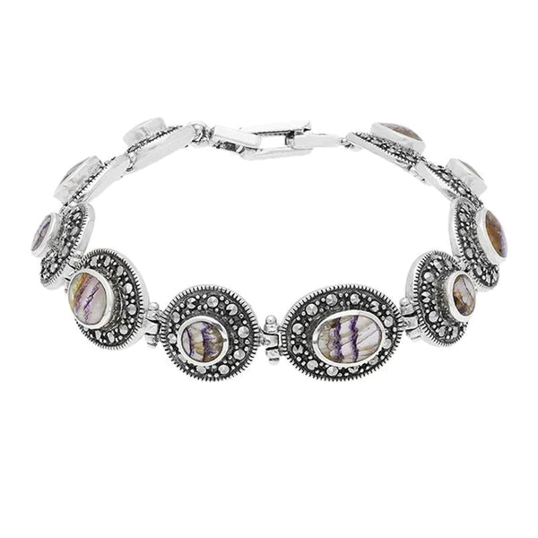 Sterling Silver Blue John Marcasite Oval Link Bracelet B875
