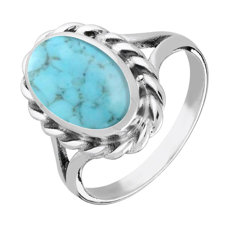 Sterling Silver Turquoise Large Oval Rope Edge Ring R177 | C W Sellors ...