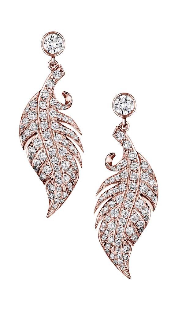 18ct Rose Gold Diamond 0.90ct Feather Drop Stud Earring, view 1