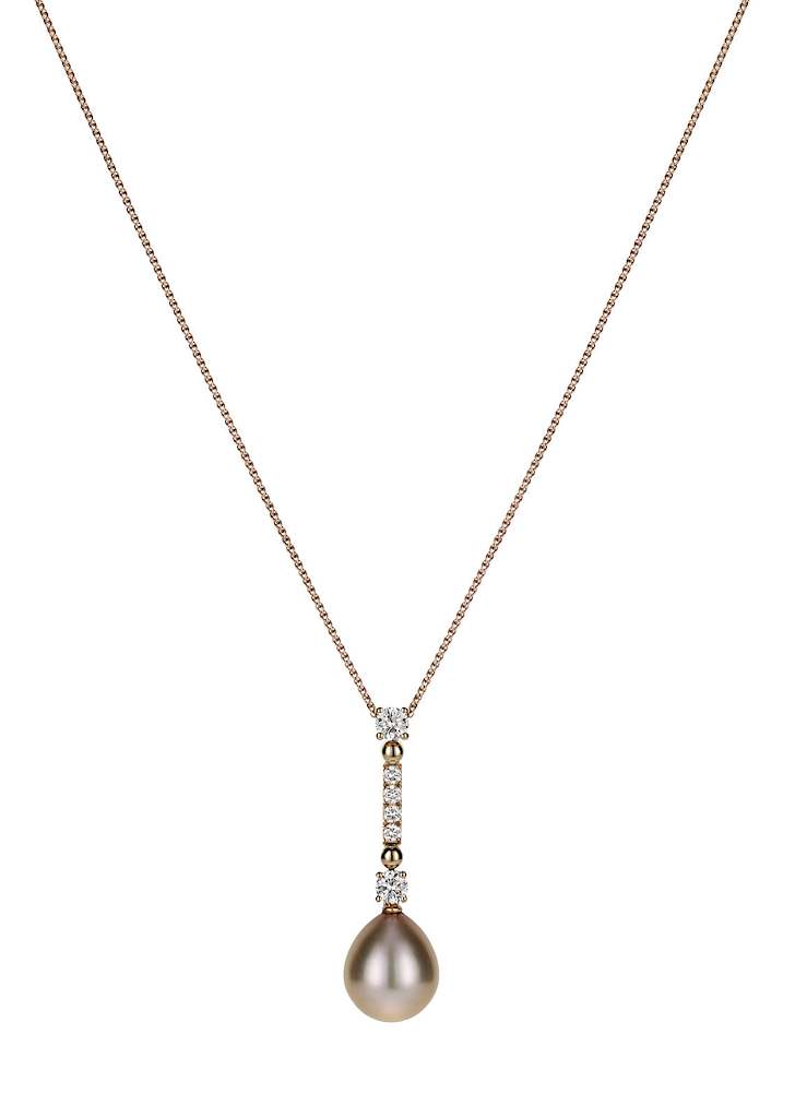 18ct Rose Gold Diamond 0.62ct Pearl 12mm 'wish list' Pendant, view 1