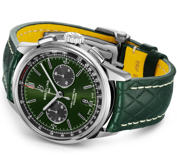 Breitling Watch Premier B01 Chronograph 42 Bentley British Racing Green Leather Folding AB0118A11L1X1 C W Sellors Luxury Watches