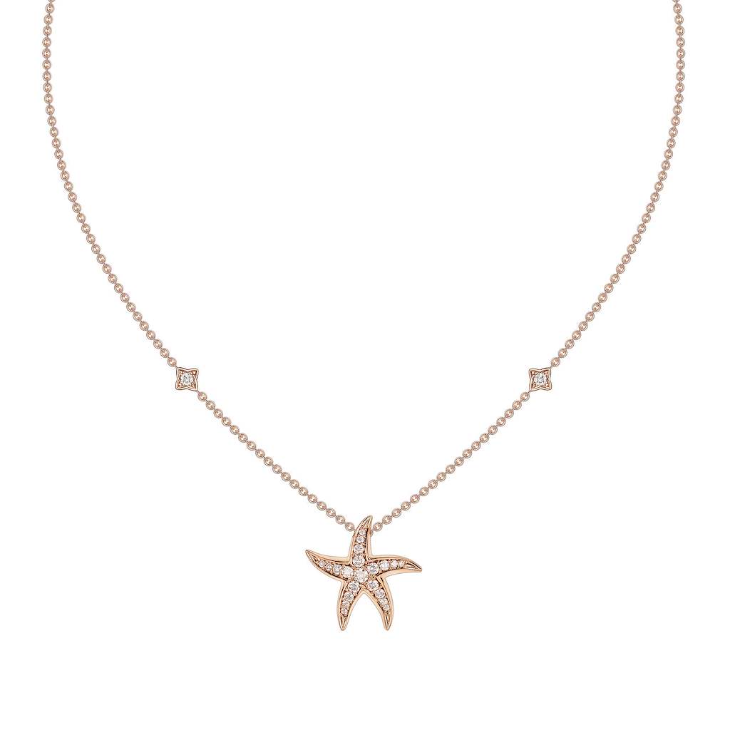 18ct Rose Gold Diamond 0.57ct Starfish Pendant, view 1