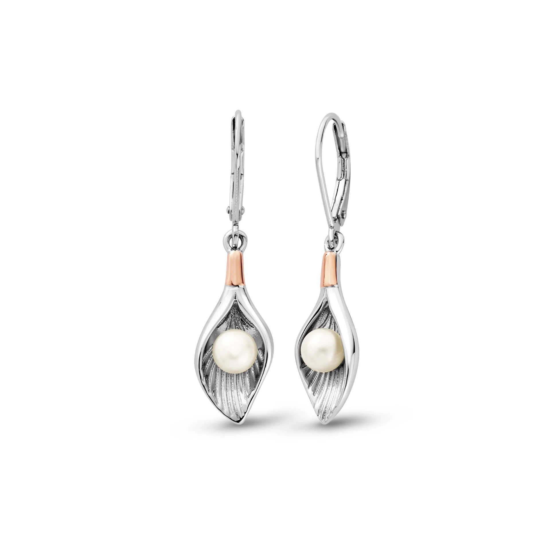 Clogau Sterling Silver & Rose Gold Royal Crown Drop Earrings With White Topaz & Pearl