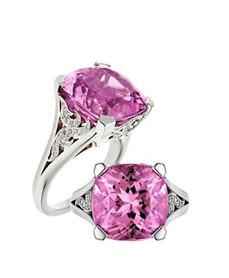 18ct White Gold Diamond 0.21ct Pink Cushion Cut Tourmaline 11.04ct Angel Ring, view 3