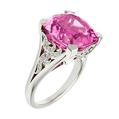 18ct White Gold Diamond 0.21ct Pink Cushion Cut Tourmaline 11.04ct Angel Ring, view 1