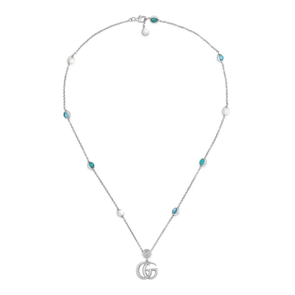Gucci GG Marmont Sterling Silver Double G Mother of Pearl Necklace YBB527399001