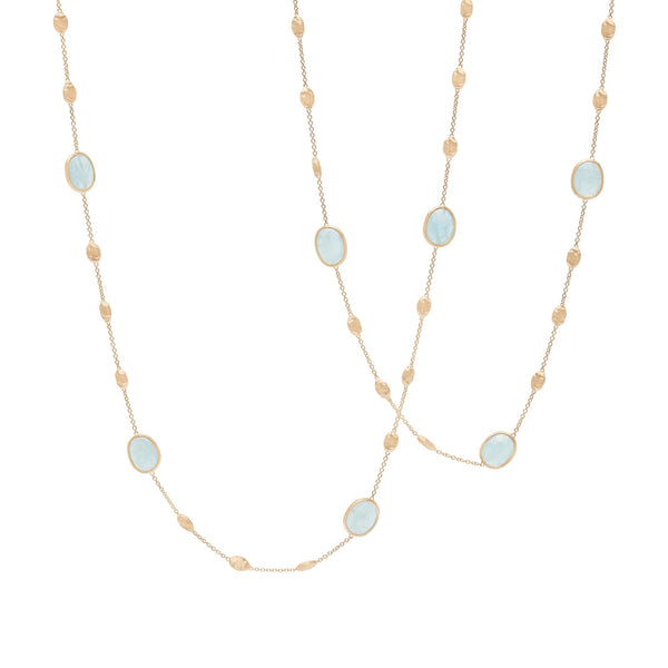 Marco Bicego Siviglia 18ct Yellow Gold Aquamarine Long Necklace CB2654 AQ01