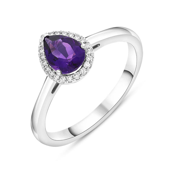 Tivon 18ct White Gold Amethyst Diamond Marquise Cut Ring