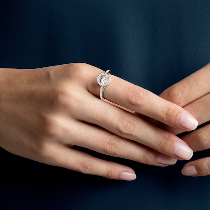 Swarovski Sparkling Dance Round Rhodium Plated Ring Size 52 D 5482500 C W Sellors Fine Jewellery