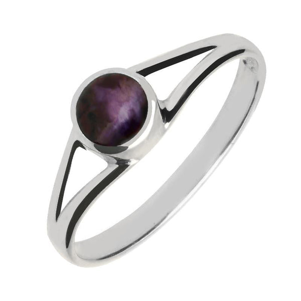 Sterling Silver Blue John Ring Round Split Shoulder Silver R029