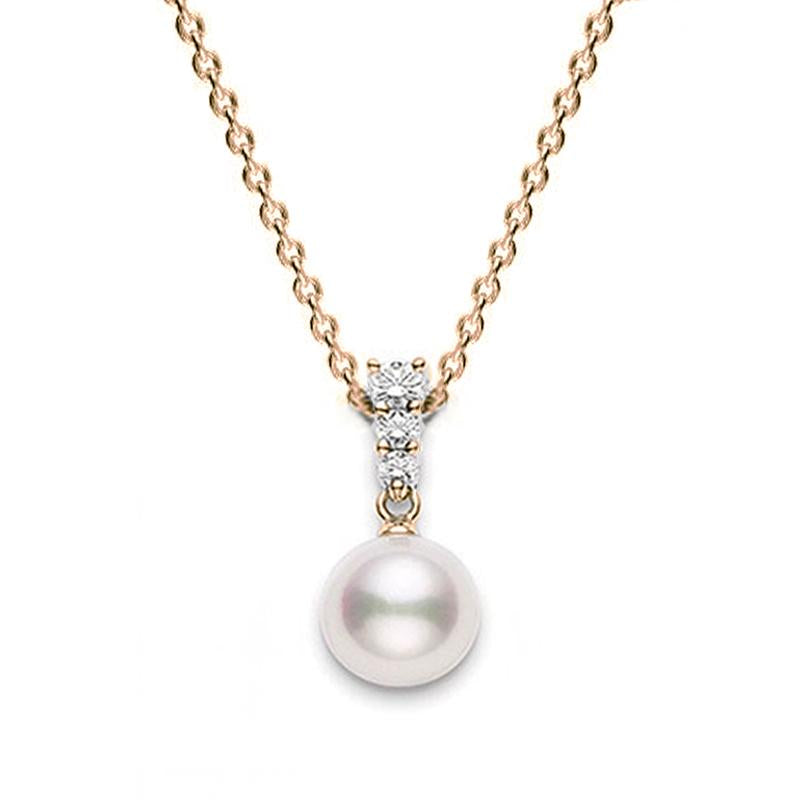 Mikimoto 18ct Rose Gold Diamond 8mm White Akoya Pearl Necklace PPL 403D ...