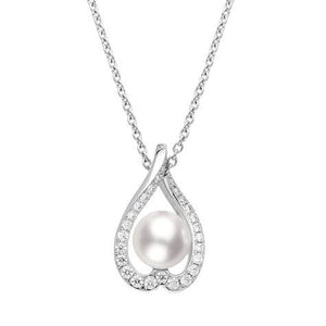 Mikimoto 18ct White Gold 7mm Akoya Pearl Diamond Petal Necklace, PP 20044D W.