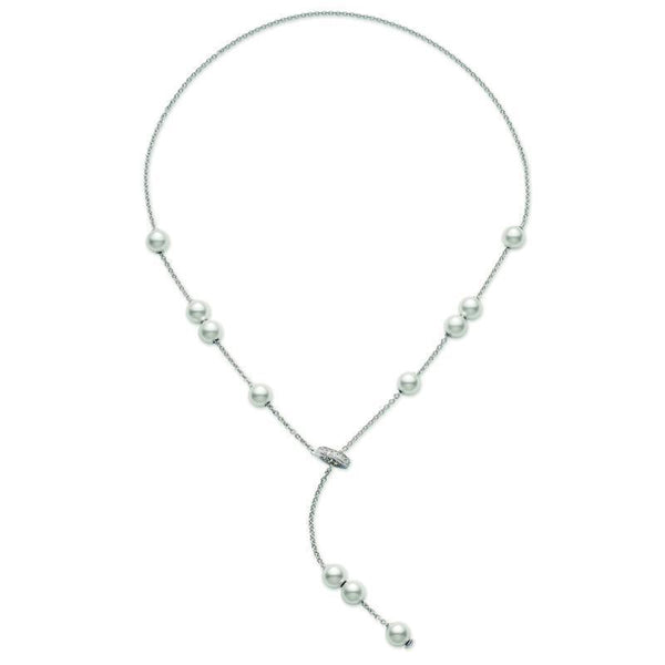 Mikimoto 18ct White Gold Diamond 7mm White Akoya Pearl Necklace, PPL 351D W 11.