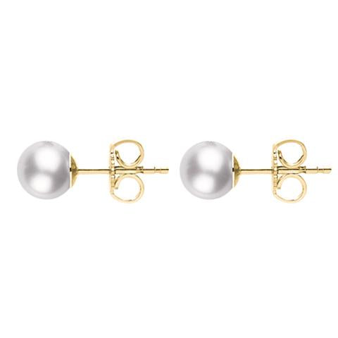 Mikimoto 18ct Yellow Gold 7.5mm White Grade A+ Pearl Stud Earrings, PES 752 K.