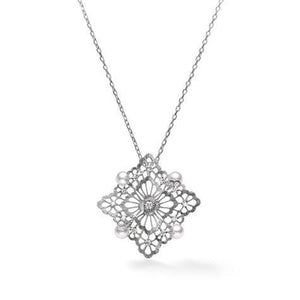 Mikimoto Lace 18ct White Gold Diamond White Akoya Pearl Necklace, PP 20091D W.