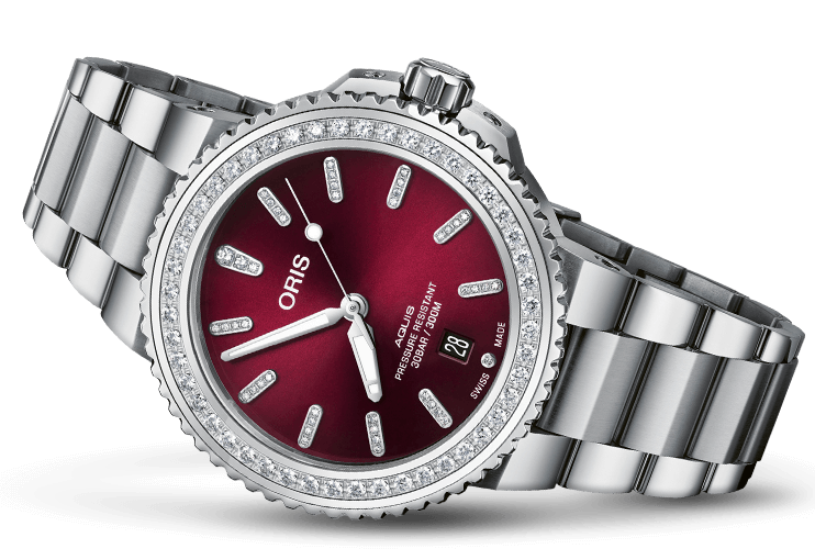Oris Watch Aquis Date Diamond Red Bracelet