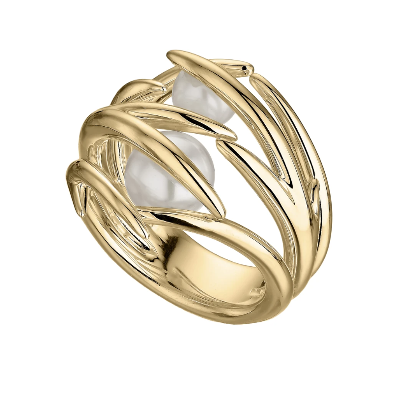 Shaun Leane 18ct Yellow Gold Plated Sterling Silver Double White Hooked  Pearl Ring
