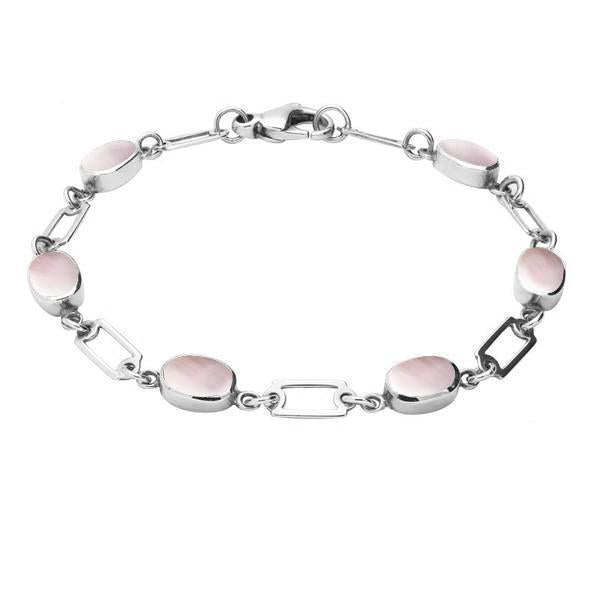 Sterling Silver Pink Mother of Pearl Oval Linked Bracelet B026 C W Sellors Fine Jewellery