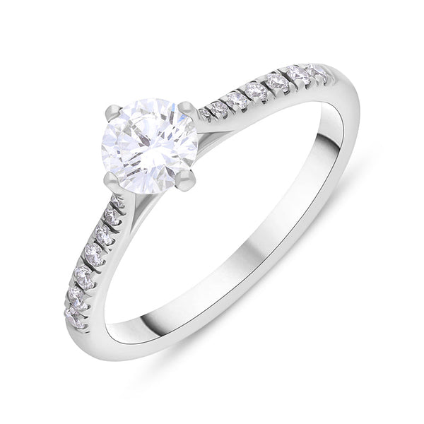 Platinum 0.66ct Diamond GIA Certified Shoulder Set Solitaire Ring FEU-2859